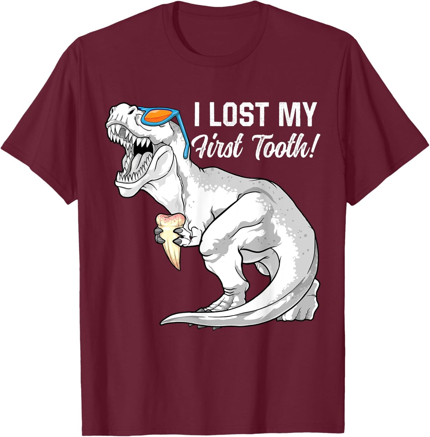 I Lost My First Tooth Dinosaur Baby Teeth Out Fairy T Rex T-Shirt - T-Shirt | Maroon