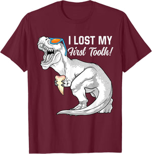 I Lost My First Tooth Dinosaur Baby Teeth Out Fairy T Rex T-Shirt - T-Shirt | Maroon