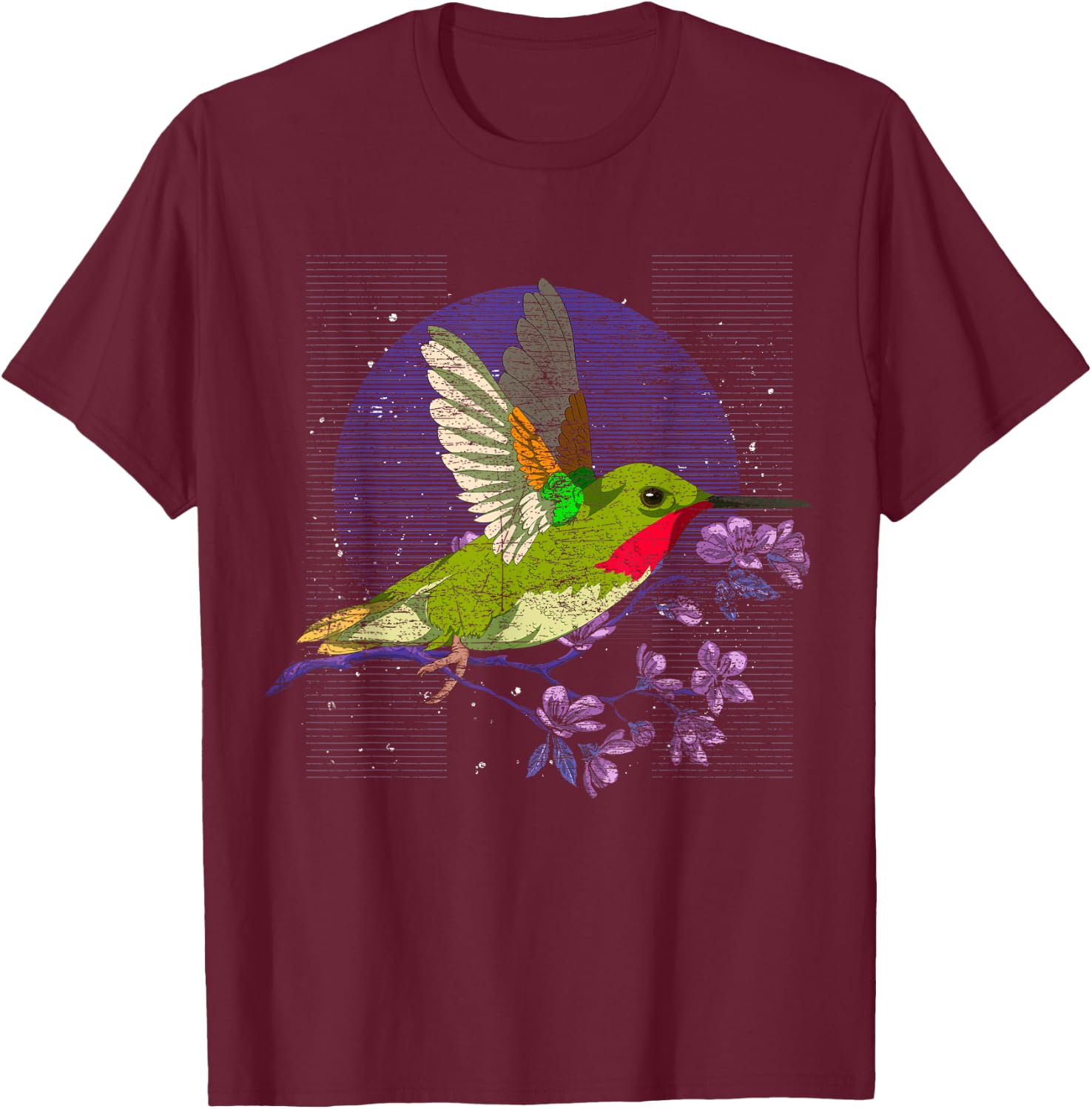 Floral Animal Bird Beautiful Flowers Vintage Hummingbird T-Shirt - T-Shirt | Maroon