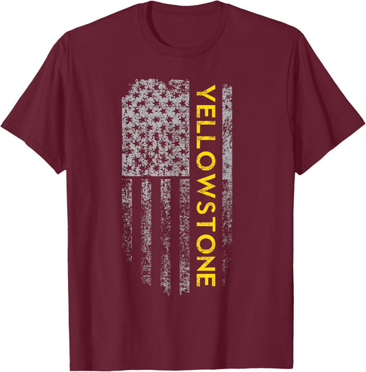 Yellowstone American Flag T-Shirt - T-Shirt | Maroon