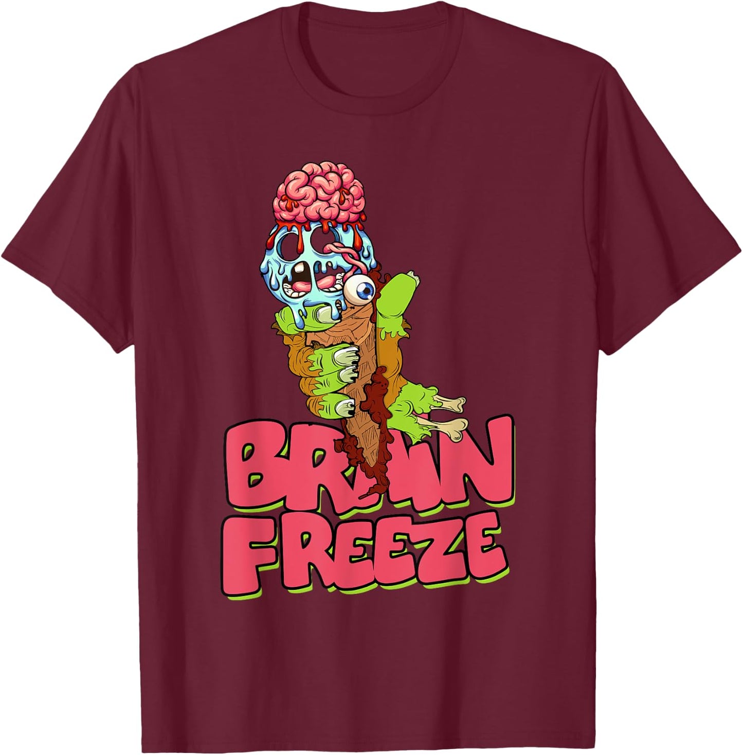 Brain Freeze Scary Zombie Ice Cream Cone Undead Flavor Men Women Kids T-Shirt - T-Shirt | Maroon