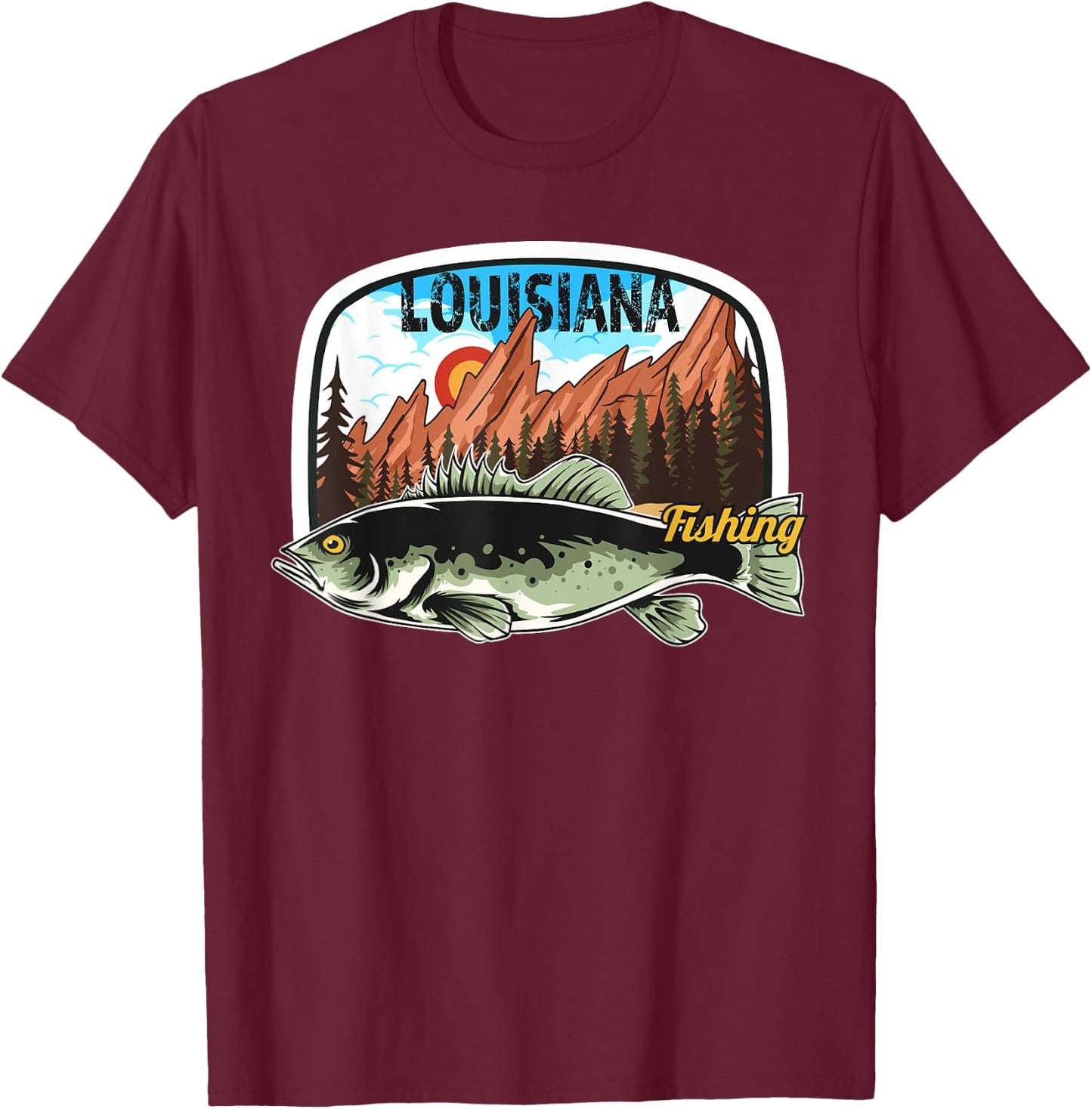 Fishing in Louisiana - Retro Nature Louisiana Fishing T-Shirt - T-Shirt | Maroon