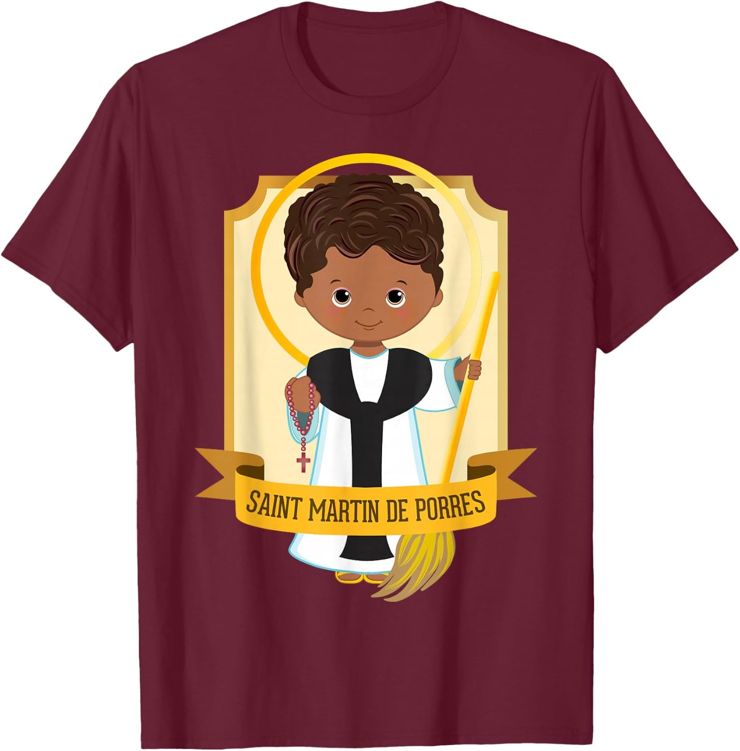 St Martin de Porres African American Black Saints Catholic T-Shirt - T-Shirt | Maroon