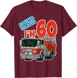 Firetruck 60th Birthday Fireman Fire Truck Boys Sixty T-Shirt - T-Shirt | Maroon