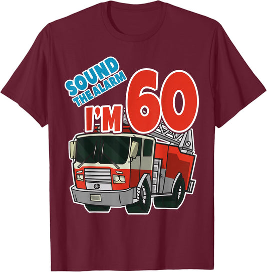 Firetruck 60th Birthday Fireman Fire Truck Boys Sixty T-Shirt - T-Shirt | Maroon