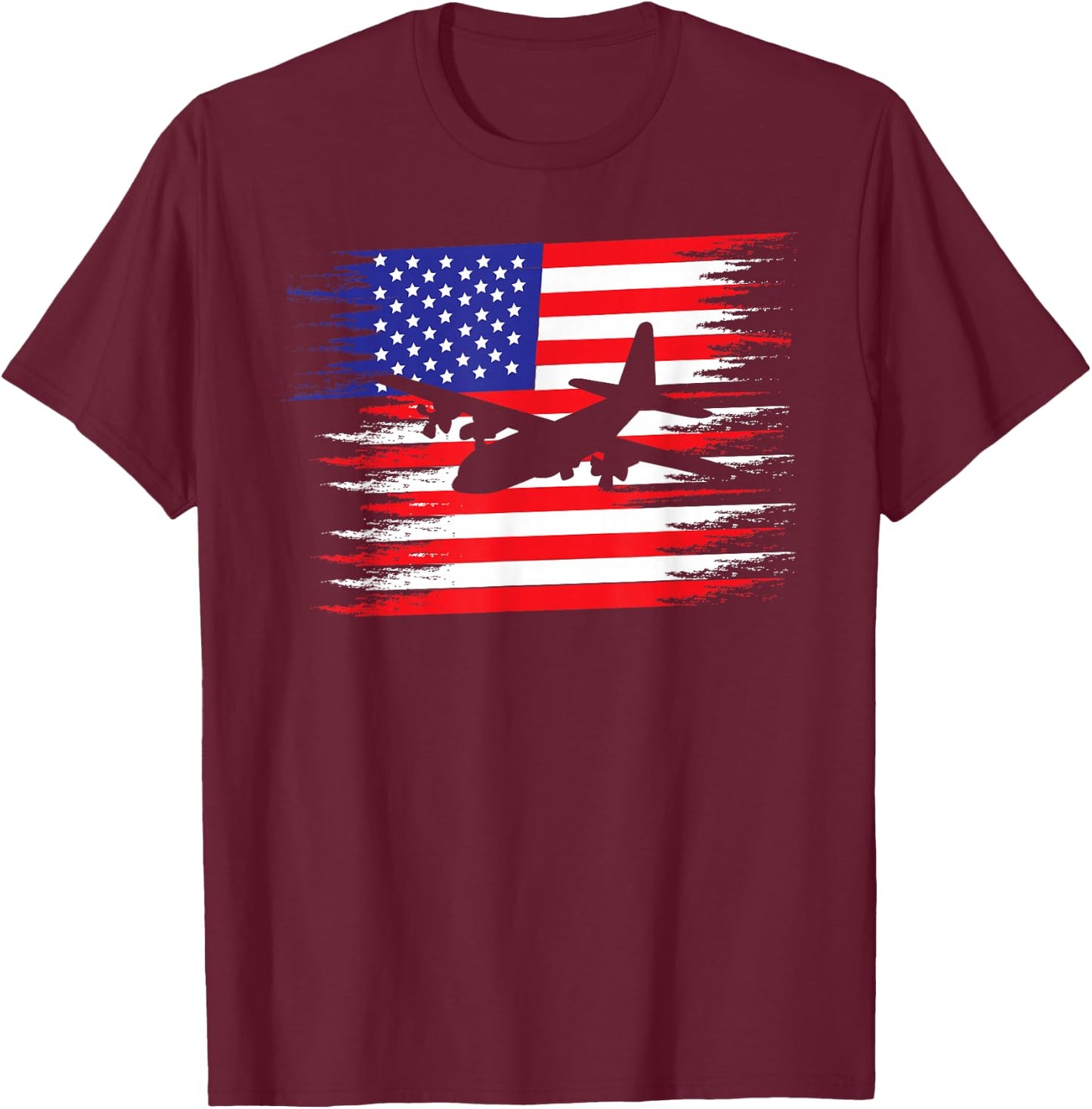 Patrioctic C-130 Hercules Airplane Shirt | USA Airplane Gift T-Shirt - T-Shirt | Maroon