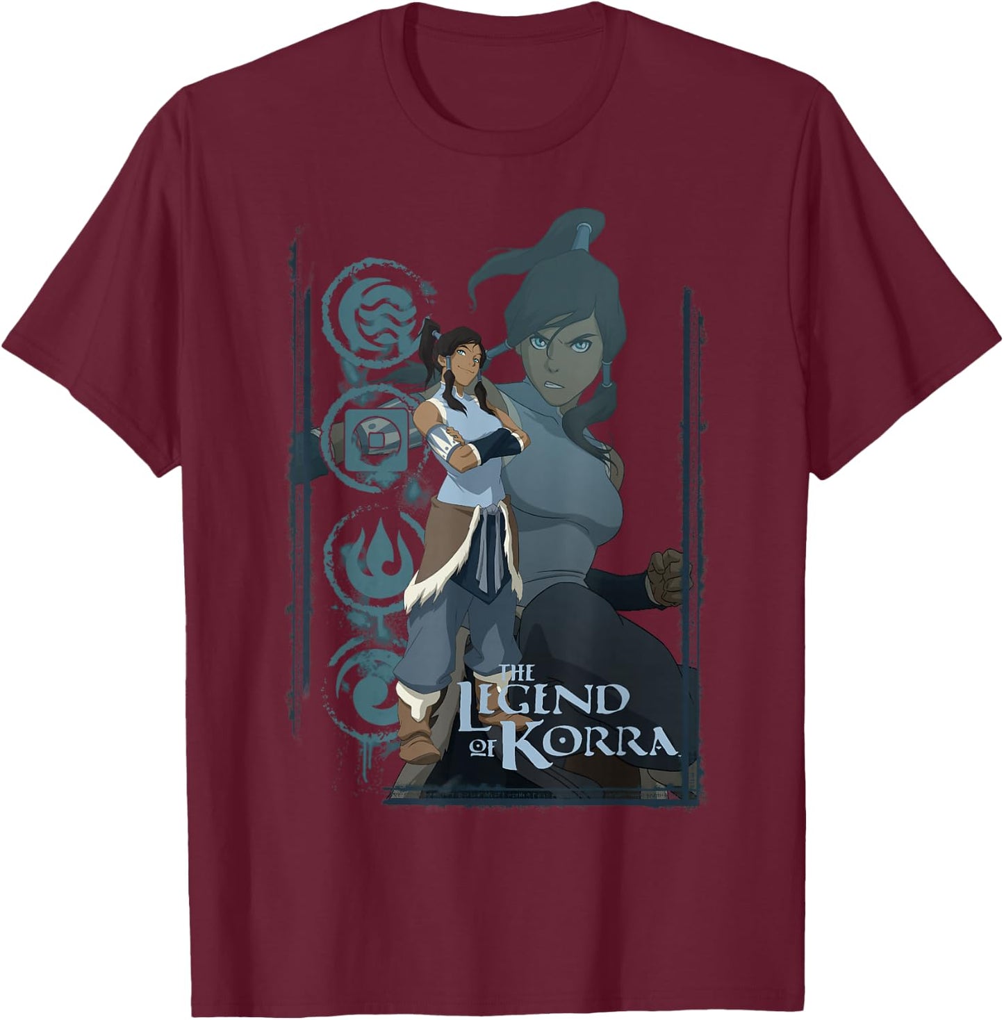 The Legend of Korra Element Symbol Collage Portrait T-Shirt - T-Shirt | Maroon