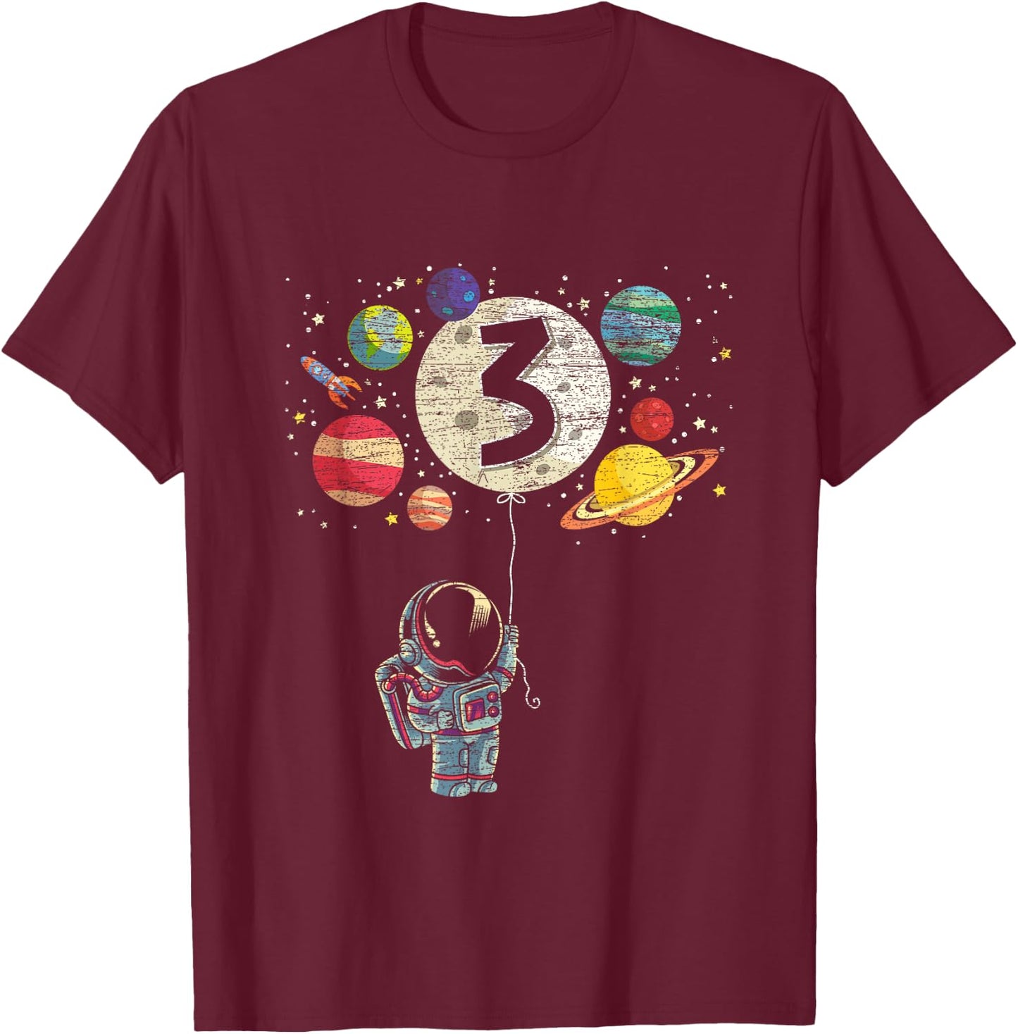 3 Years Old Birthday Boy Gifts Astronaut 3rd Birthday T-Shirt - T-Shirt | Maroon