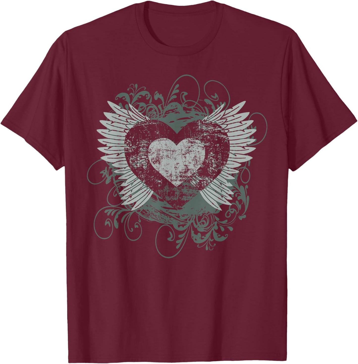 Aesthetic Y2k Fairy Wings Heart Alt Grunge T-Shirt - T-Shirt | Maroon