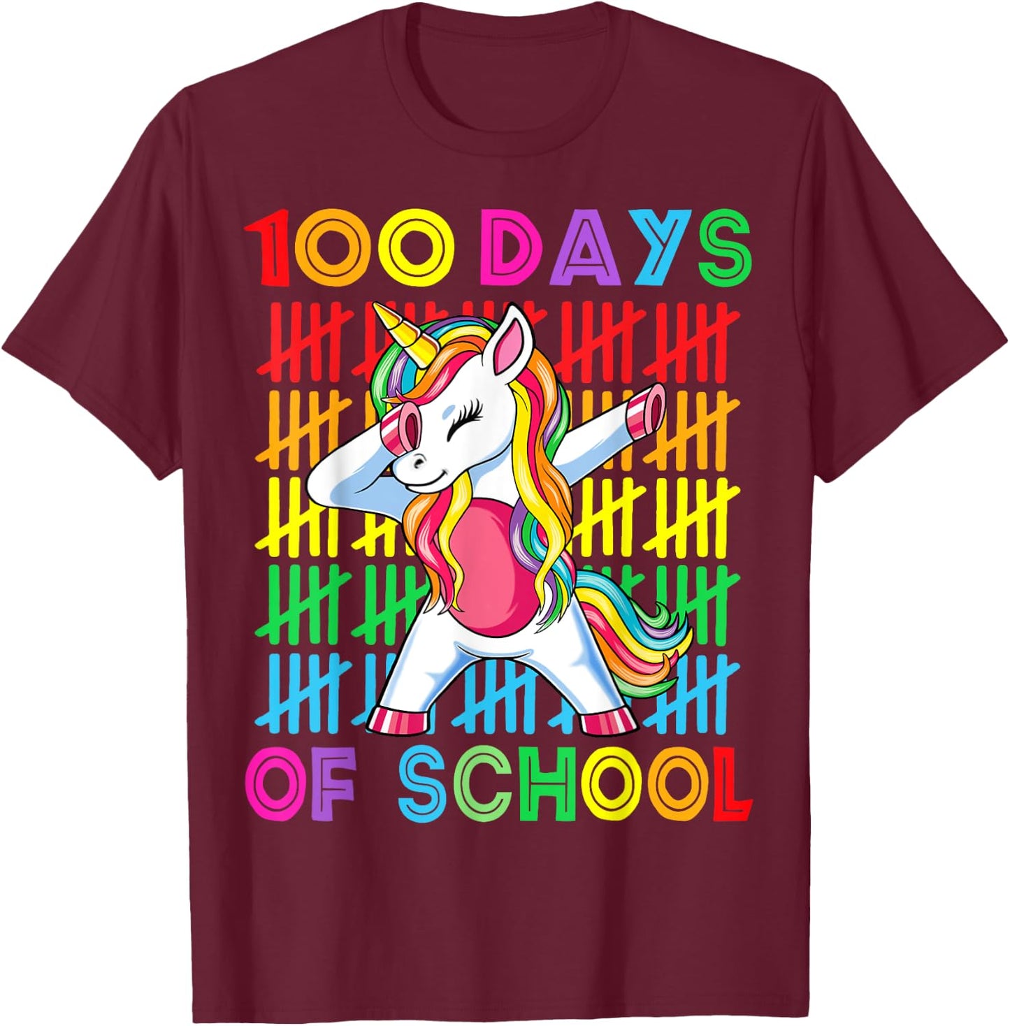 100 Days of School Unicorn Girls Teacher 100th Day of School T-Shirt - T-Shirt | Maroon