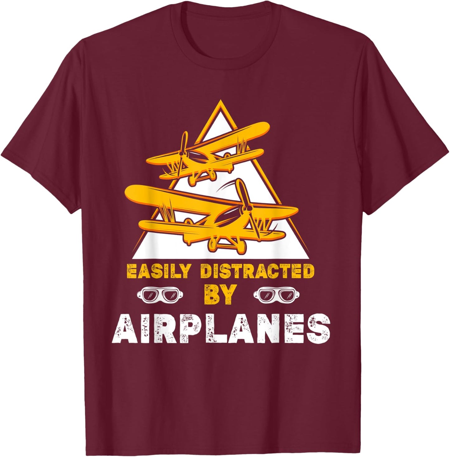 Easily Distracted By Airplanes Funny Airport Plane Lover T-Shirt - T-Shirt | Maroon