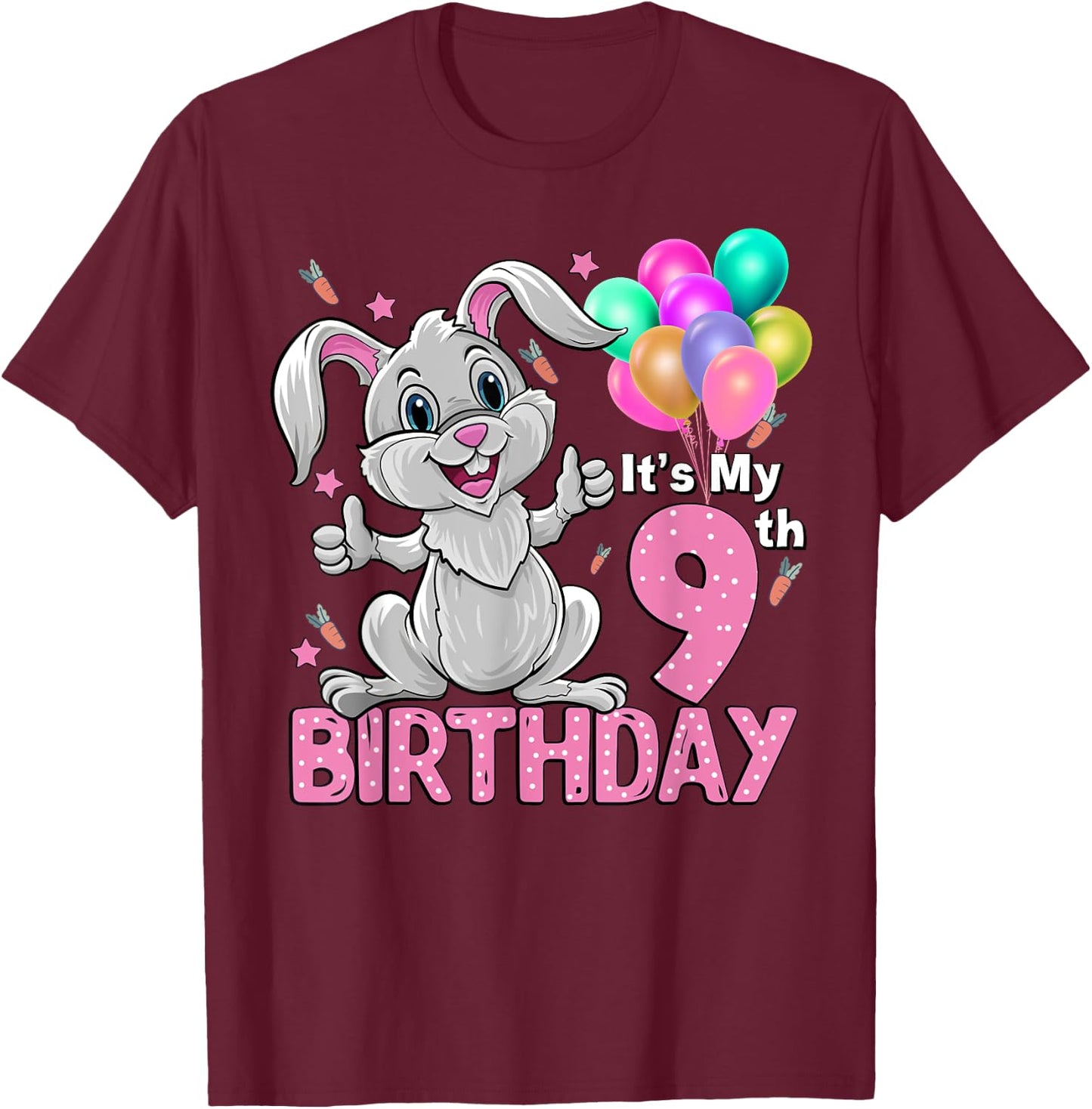 It's My 9th Birthday Rabbit 9th Birthday 9 Years Old Girl T-Shirt - T-Shirt | Maroon