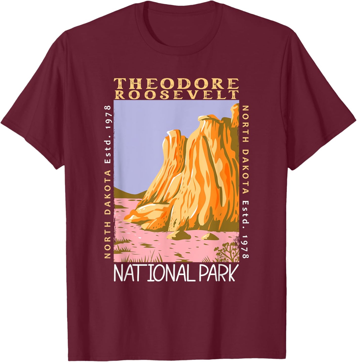 Theodore Roosevelt National Park Distressed Vintage T-Shirt - T-Shirt | Maroon