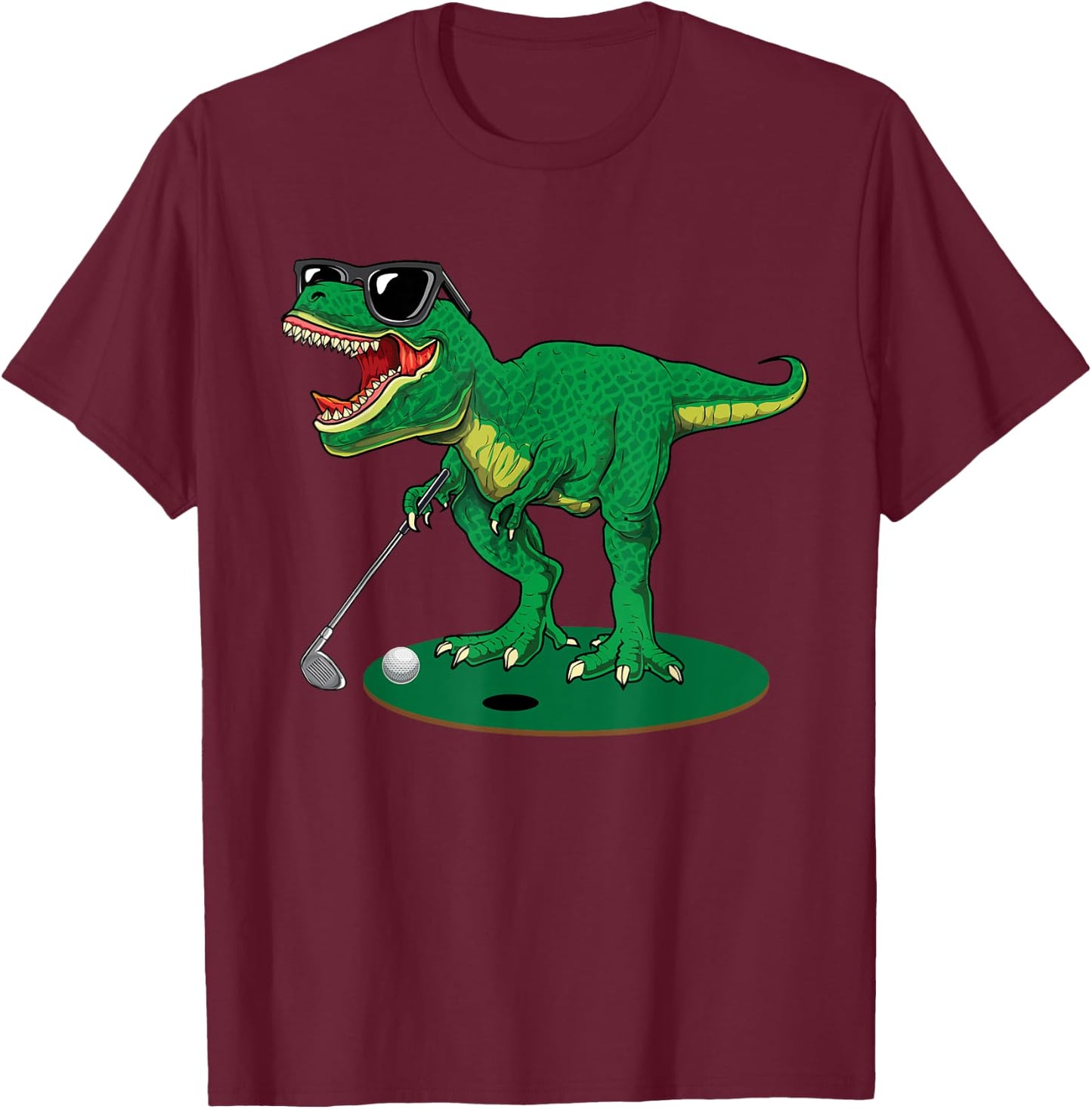Cute T Rex Dinosaur Boys Golfing Lover Trex Dino Golf Gifts T-Shirt - T-Shirt | Maroon