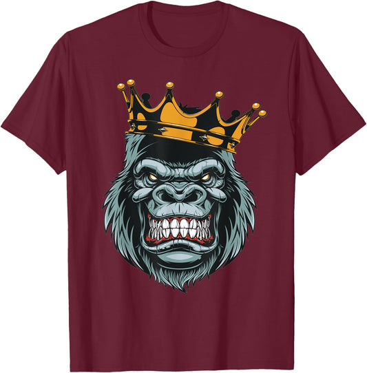 Gorilla King ferocious gorilla on with crown Christmas Gifts T-Shirt - T-Shirt | Maroon