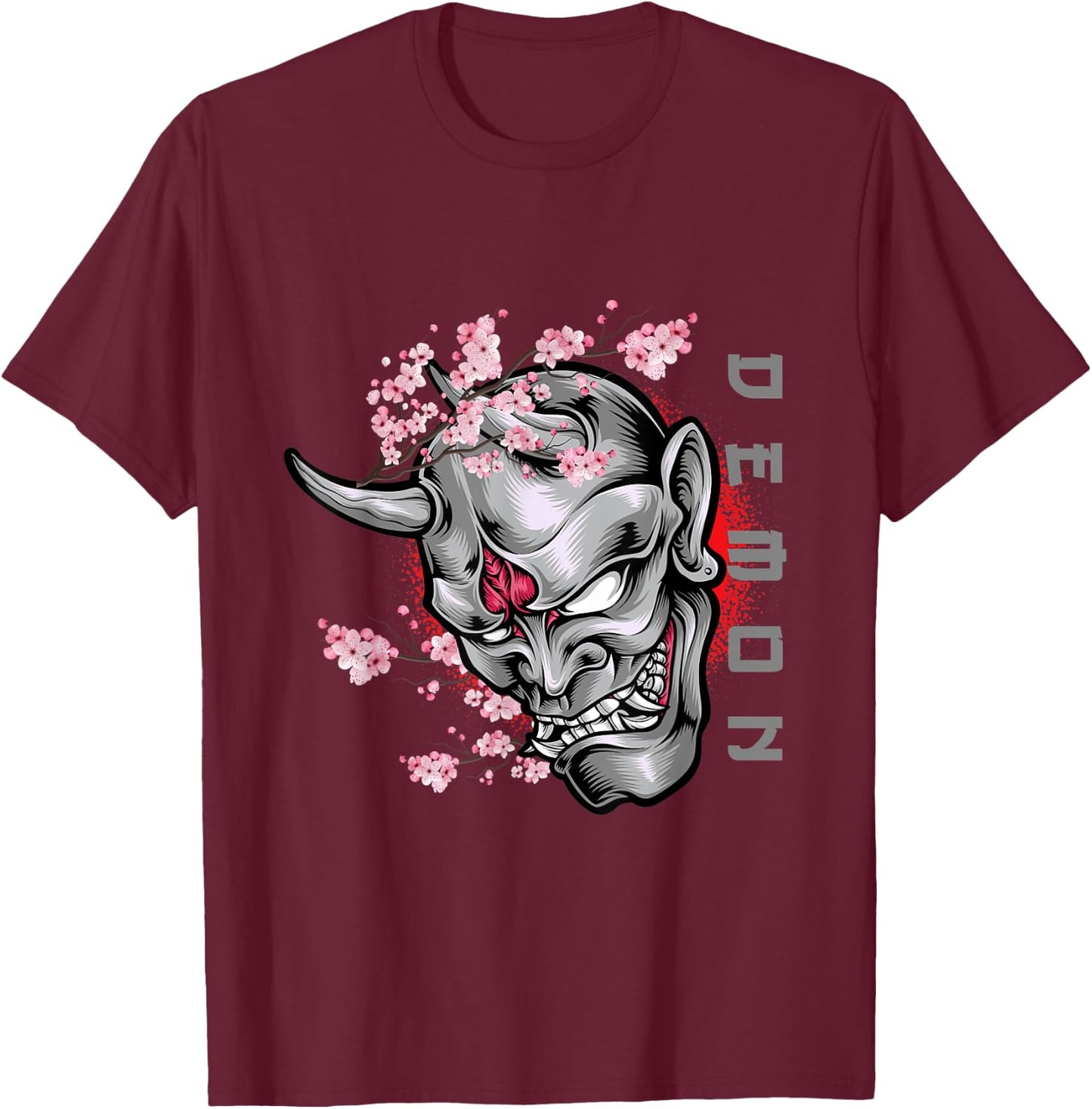 Cool Japanese Demon Oni Face Otaku Anime Style Manga Art T-Shirt - T-Shirt | Maroon