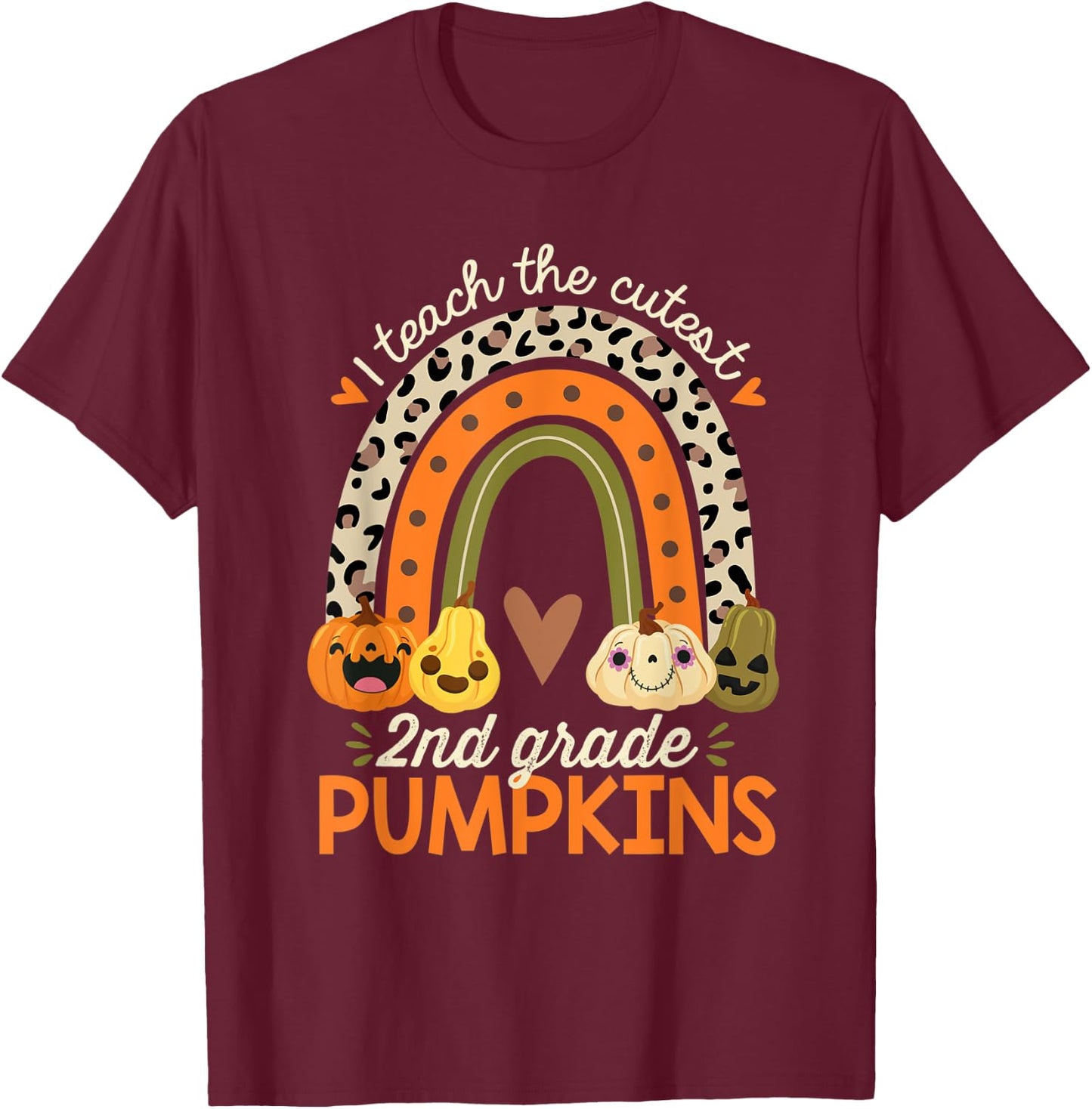 I Teach the Cutest 2nd Grade Pumpkins Halloween Teacher Fall T-Shirt - T-Shirt | Maroon