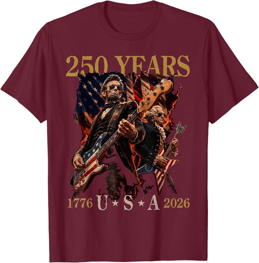 Presidents Abe Lincoln and George Washington Playing Guitar T-Shirt - T-Shirt | Maroon