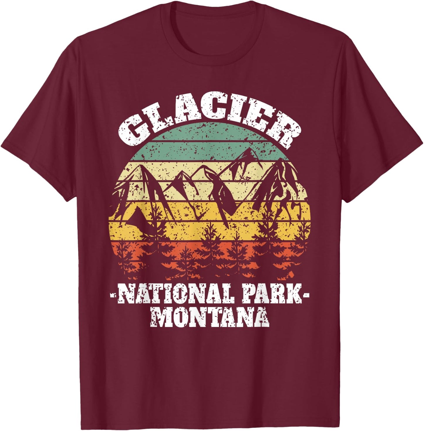 Glacier National Park Montana Retro Vintage T-Shirt - T-Shirt | Maroon