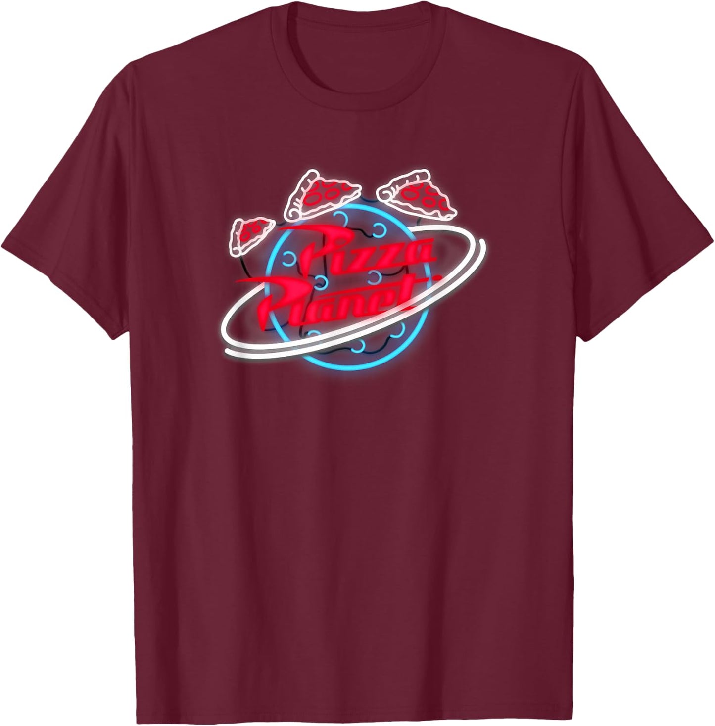 Disney Toy Story Pizza Planet Neon Sign Logo T-Shirt - T-Shirt | Maroon