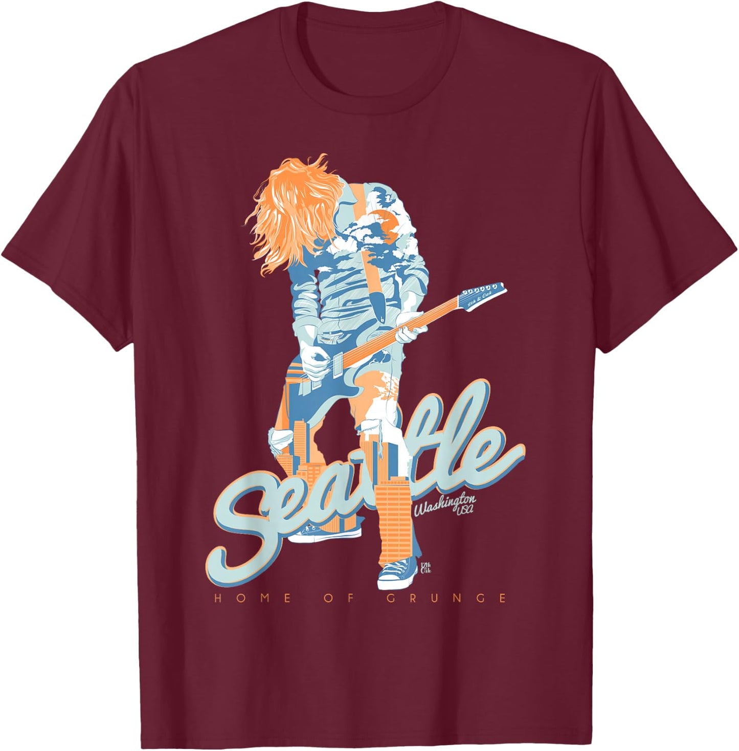 90's Seattle City Grunge Music & Travel T-Shirt - T-Shirt | Maroon