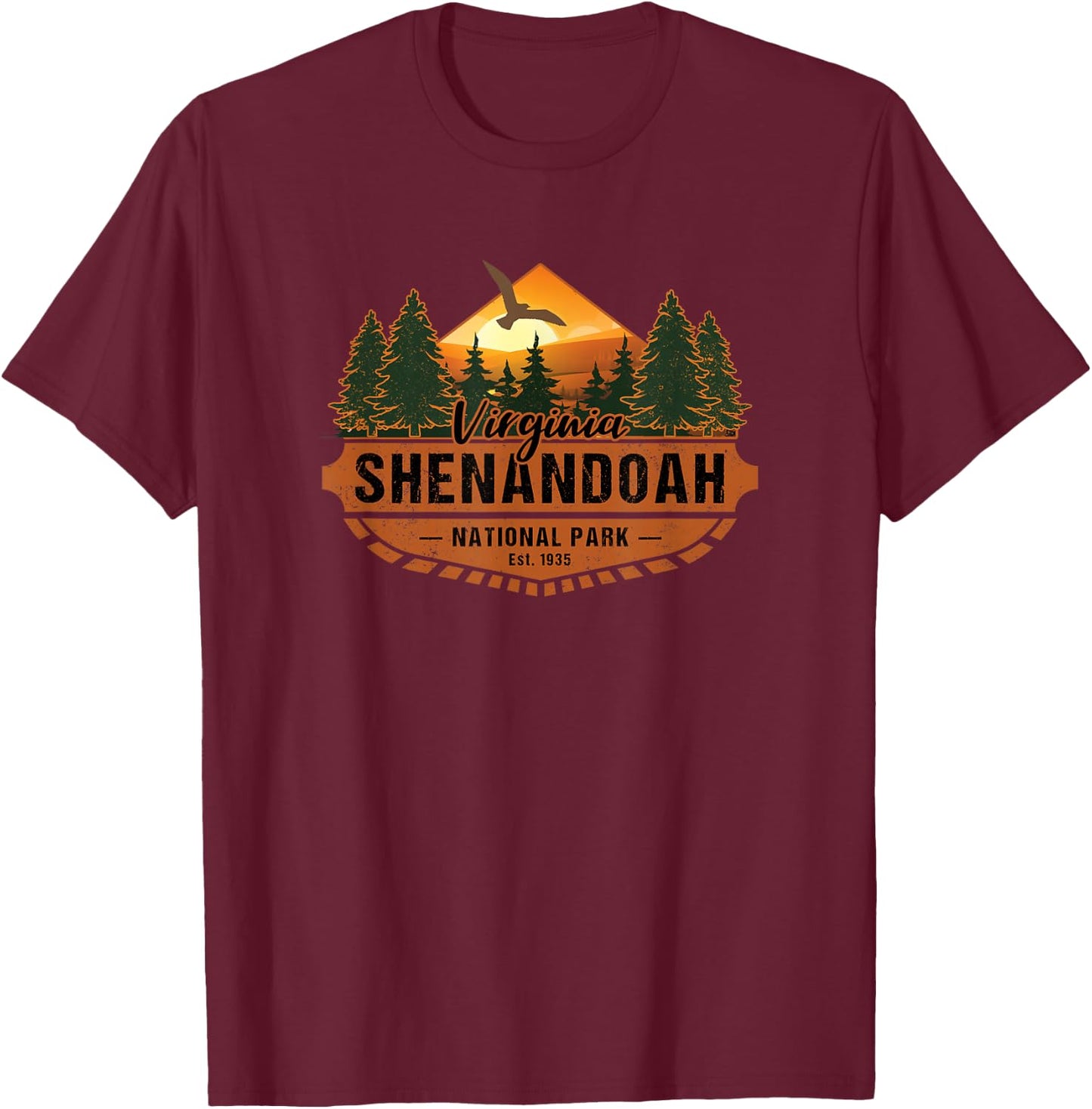 Shenandoah National Park Virginia USA Hiking Travel Souvenir T-Shirt - T-Shirt | Maroon