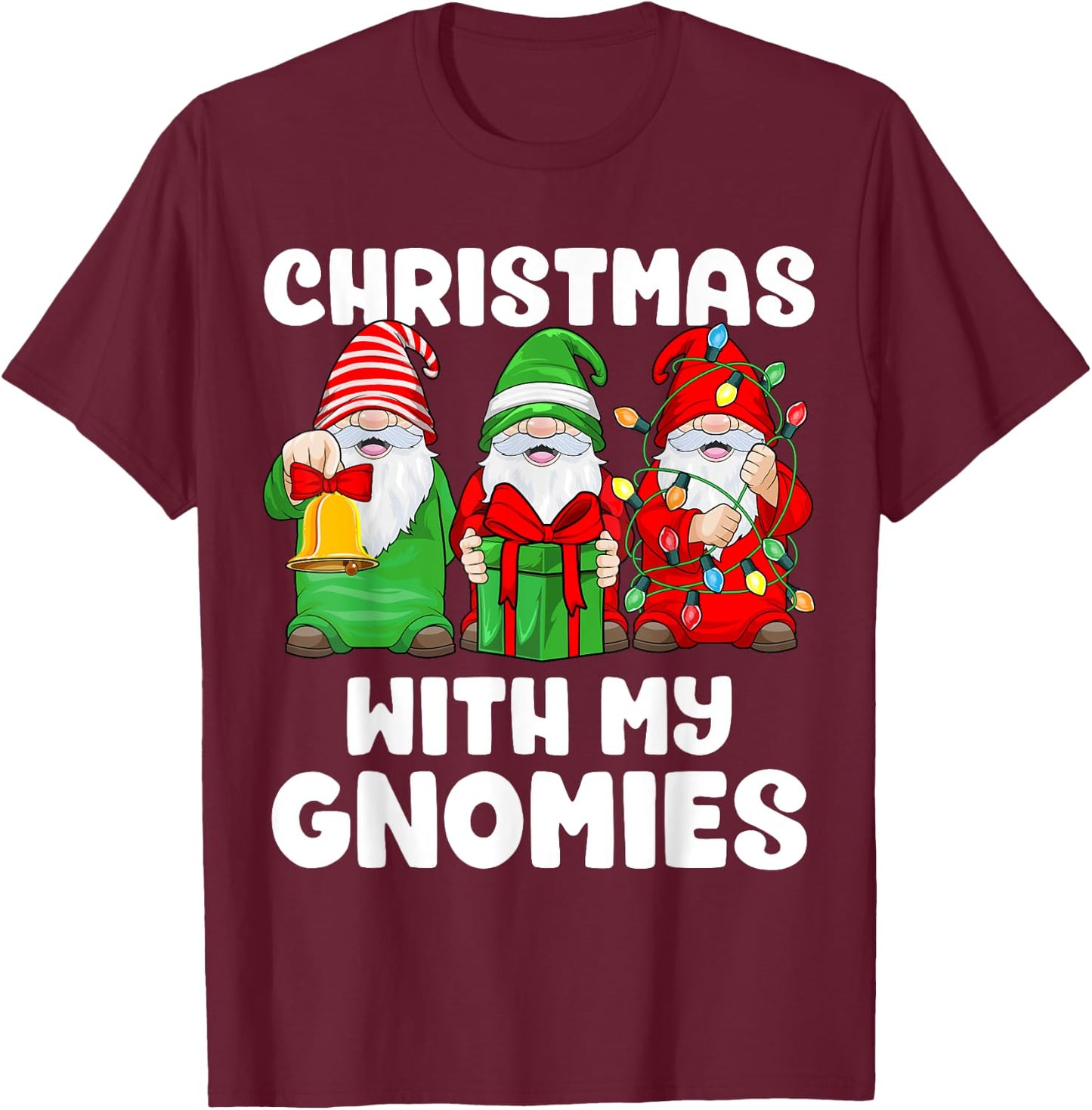 Christmas With My Gnomies Santa Gnome Funny Family Xmas Kids T-Shirt - T-Shirt | Maroon