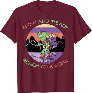 Slow And Steady And Reach Your Goal - Hiking Turtle T-Shirt - T-Shirt | Maroon