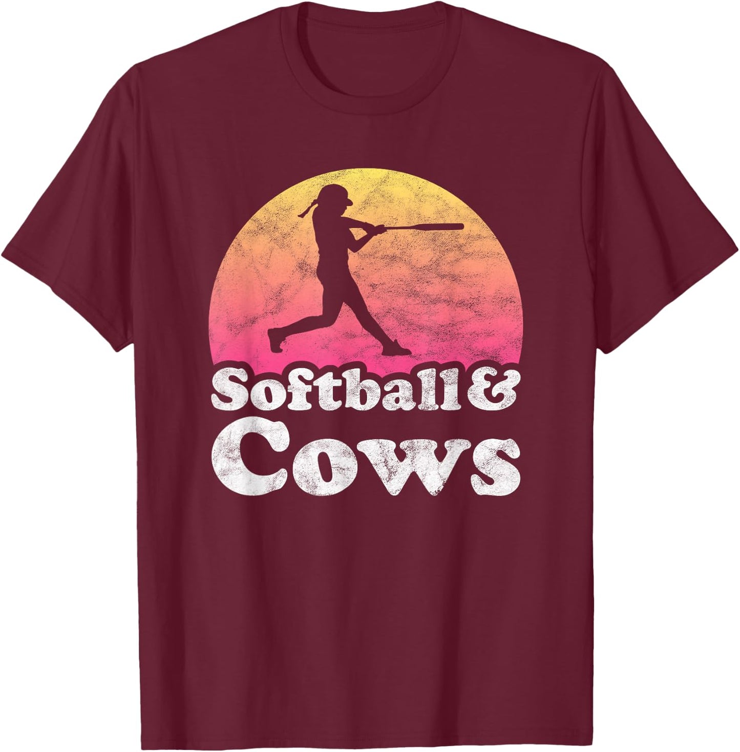 Softball and Cows Women or Girls Cow T-Shirt - T-Shirt | Maroon