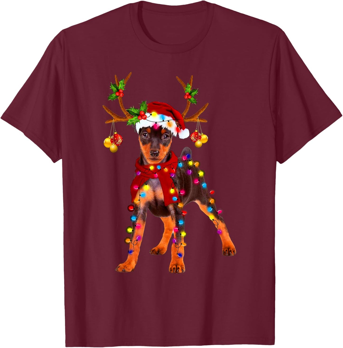 Santa min pin gorgeous reindeer Light Christmas T-Shirt - T-Shirt | Maroon