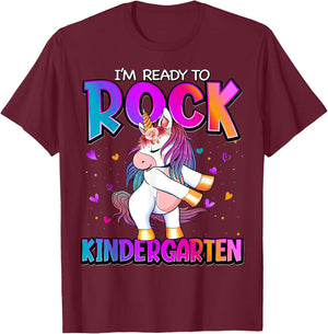 I'm Ready To Rock Kindergarten Unicorn Back To School Girls T-Shirt - T-Shirt | Maroon