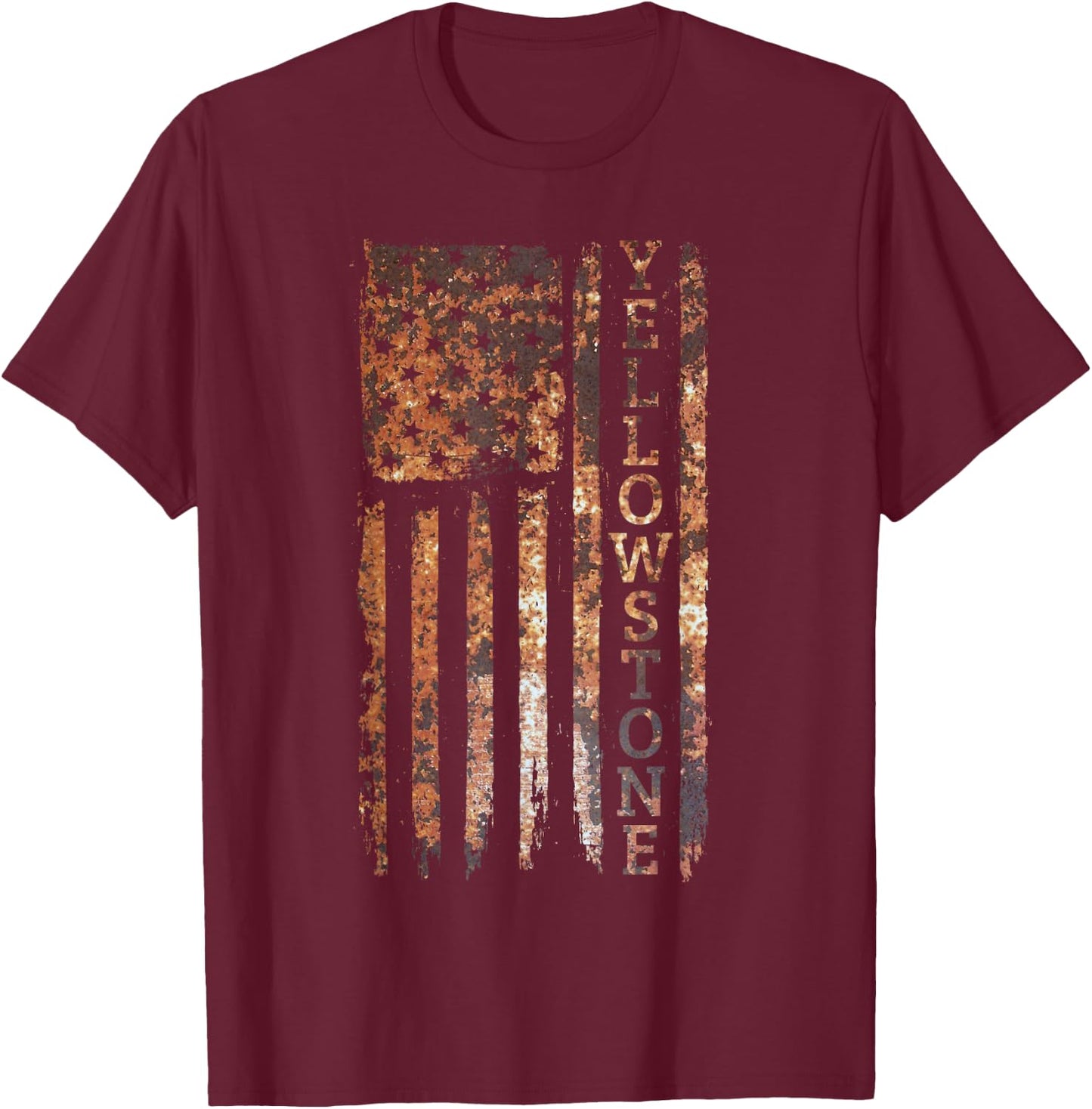 Camping & Glamping Apparel Yellowstone Patriotic , -Adults & -Kids, Black, Small, Short Sleeve T-Shirt - T-Shirt | Maroon