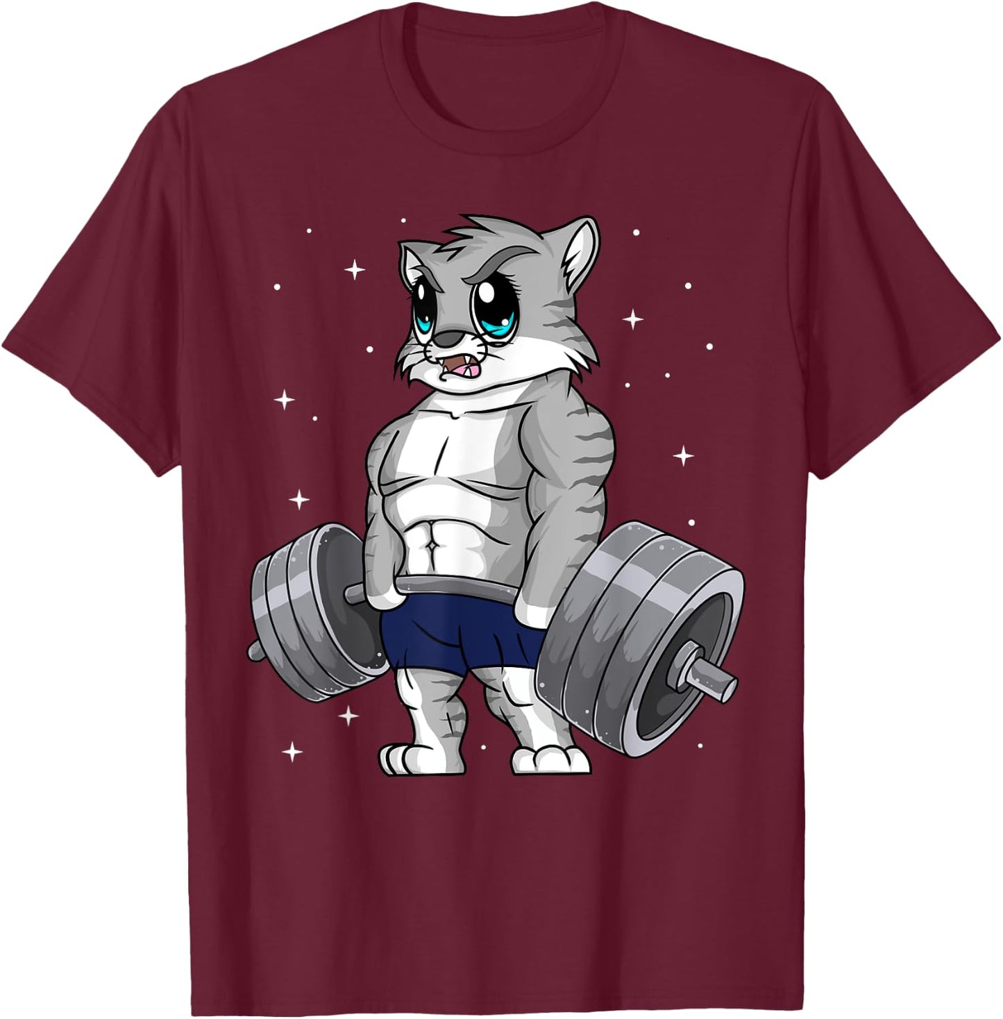 Cat Weightlifting Fitness Workout Women Men T-Shirt - T-Shirt | Maroon