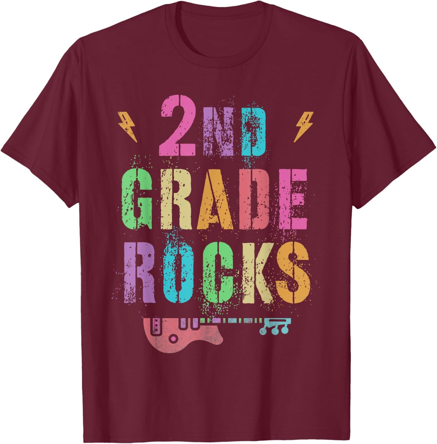 2nd GRADE ROCKS Teacher SECOND Grader Rockstar Team Vintage T-Shirt - T-Shirt | Maroon
