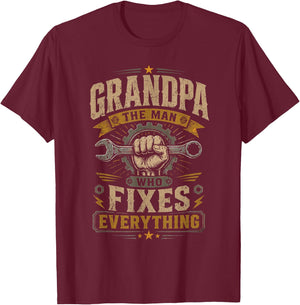 Grandpa The Man Who Fixes Everything - Grandpa T-Shirt - T-Shirt | Maroon