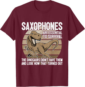 Saxophonist Saxist Sax Dinosaurs Saxophone T-Shirt - T-Shirt | Maroon
