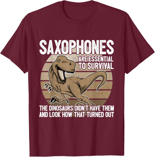 Saxophonist Saxist Sax Dinosaurs Saxophone T-Shirt - T-Shirt | Maroon