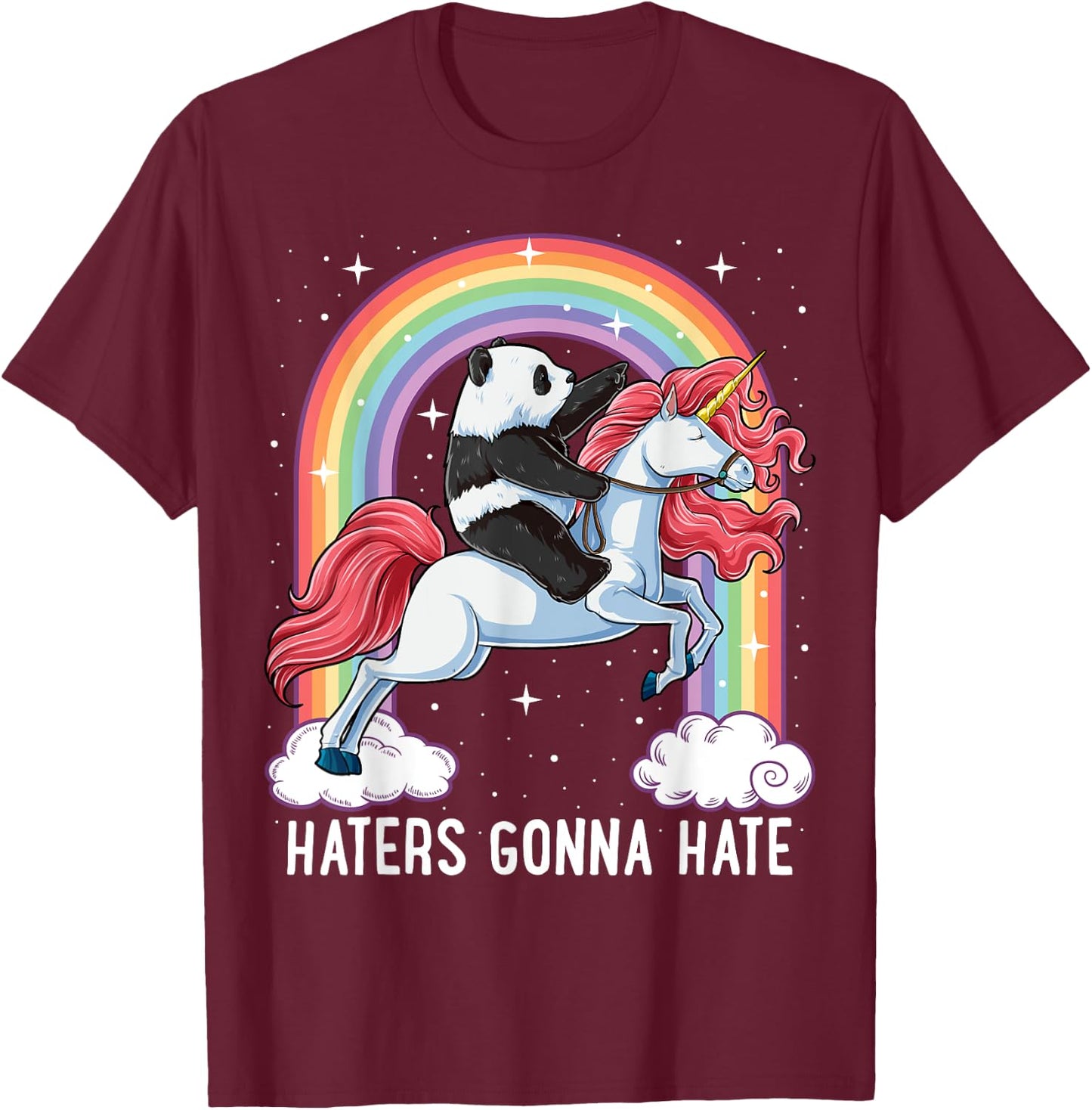 Panda Riding Unicorn Funny Haters Gonna Hate Pandicorn Girls T-Shirt - T-Shirt | Maroon
