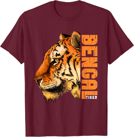 Retro Vintage Bengal Tiger Face Wild Tiger Face T-Shirt - T-Shirt | Maroon