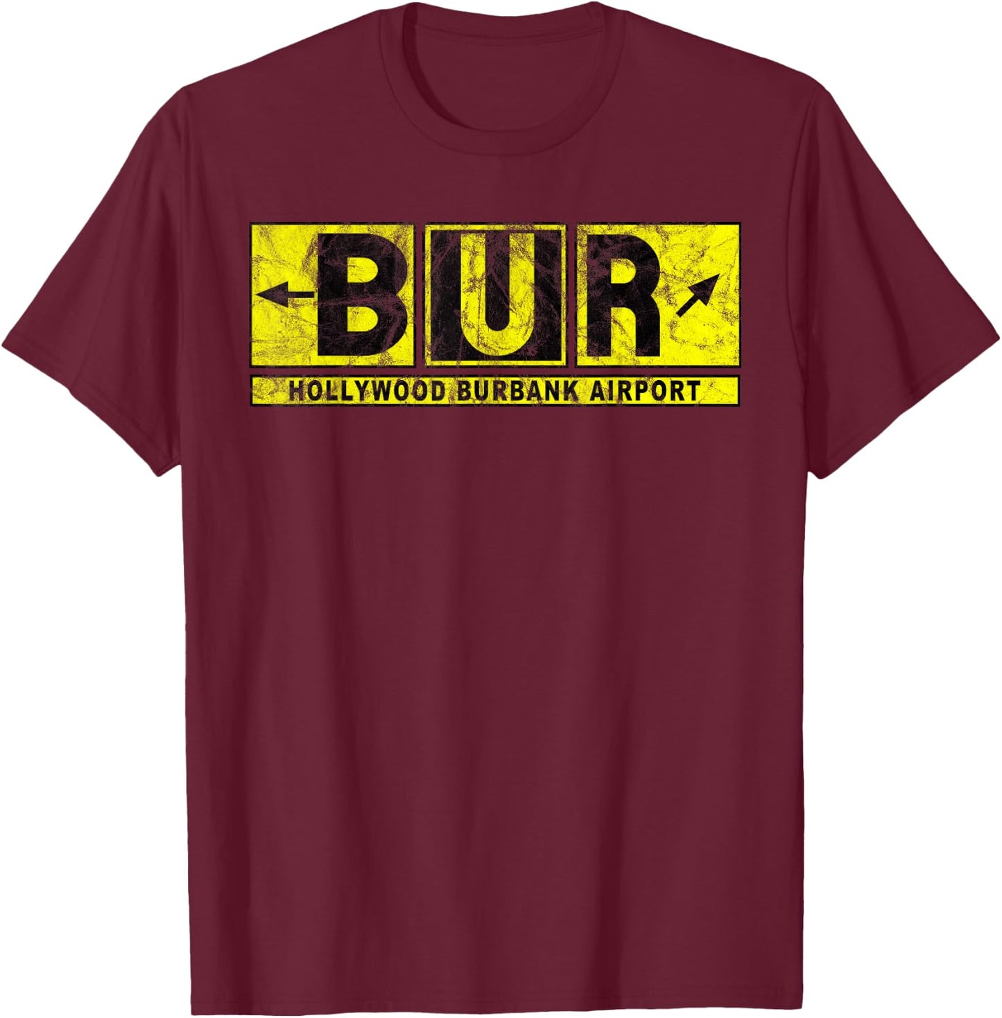 BUR Hollywood Burbank Airport Taxiway Sign Pilot Vintage T-Shirt - T-Shirt | Maroon