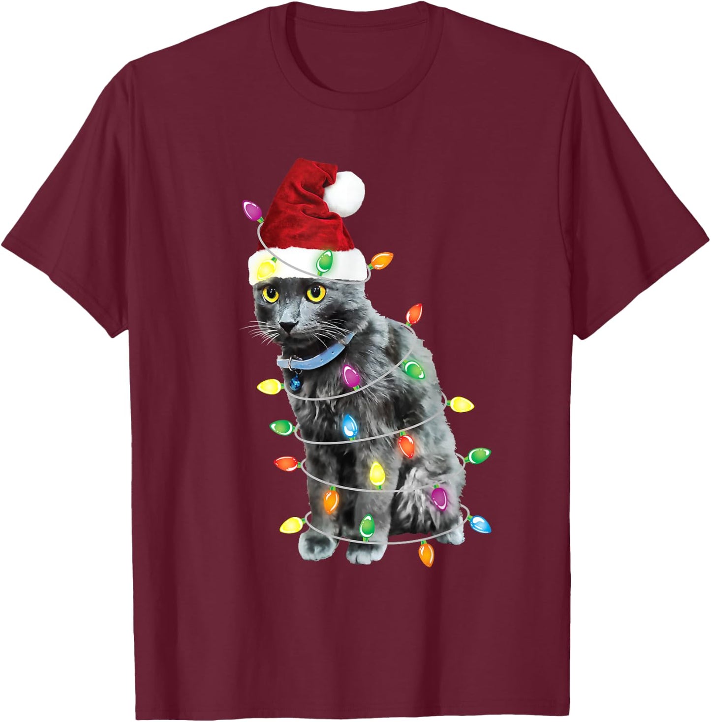 Black Cat Christmas Shirt Funny Christmas Tree T-Shirt - T-Shirt | Maroon