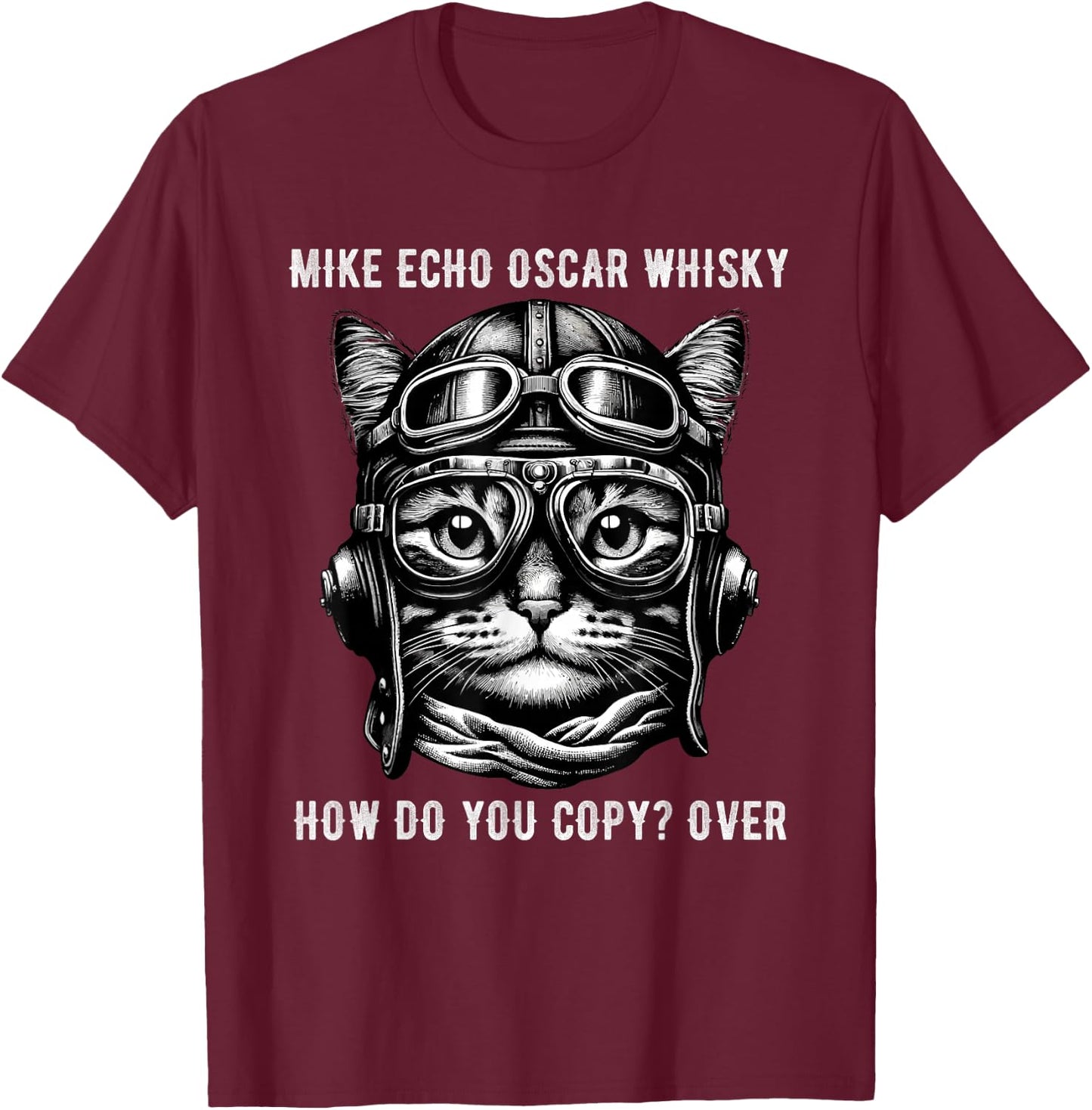 Cat-Mike Echo-Oscar Whisky Vintage Pilot Communication T-Shirt - T-Shirt | Maroon