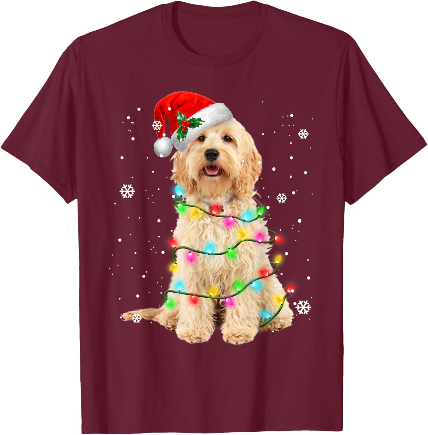 Goldendoodle Dog Tree Christmas Sweater Xmas Pet Dogs Gifts T-Shirt - T-Shirt | Maroon