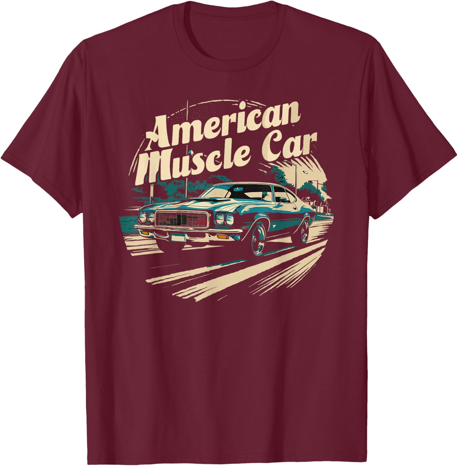 Muscle Car American Vintage Classic Funny Car Graphic T-Shirt - T-Shirt | Maroon