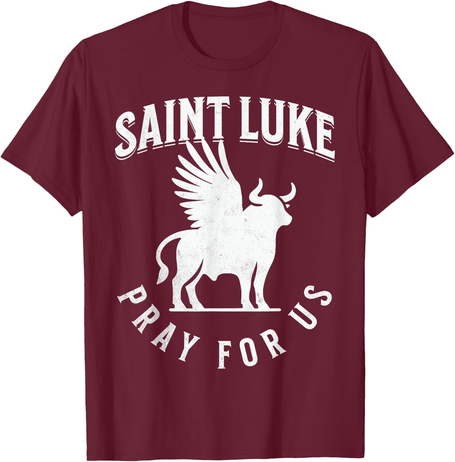 St Luke the Evangelist Catholic Patron Saint Bull Symbol T-Shirt - T-Shirt | Maroon
