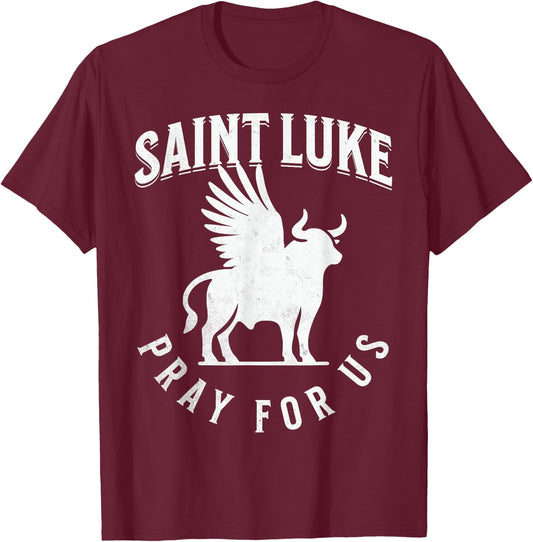 St Luke the Evangelist Catholic Patron Saint Bull Symbol T-Shirt - T-Shirt | Maroon