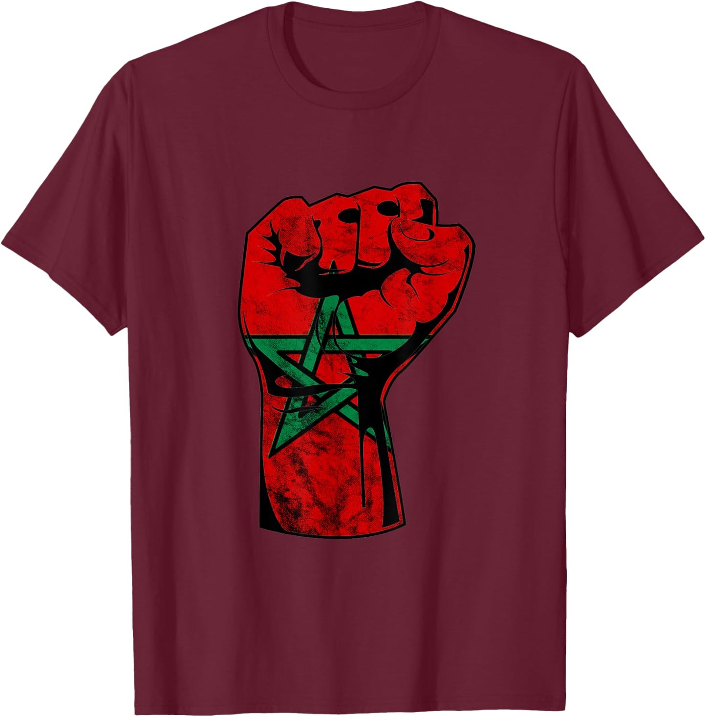 Morocco Handfist Moroccan Pride Moroccan Flag Moroccan Roots T-Shirt - T-Shirt | Maroon