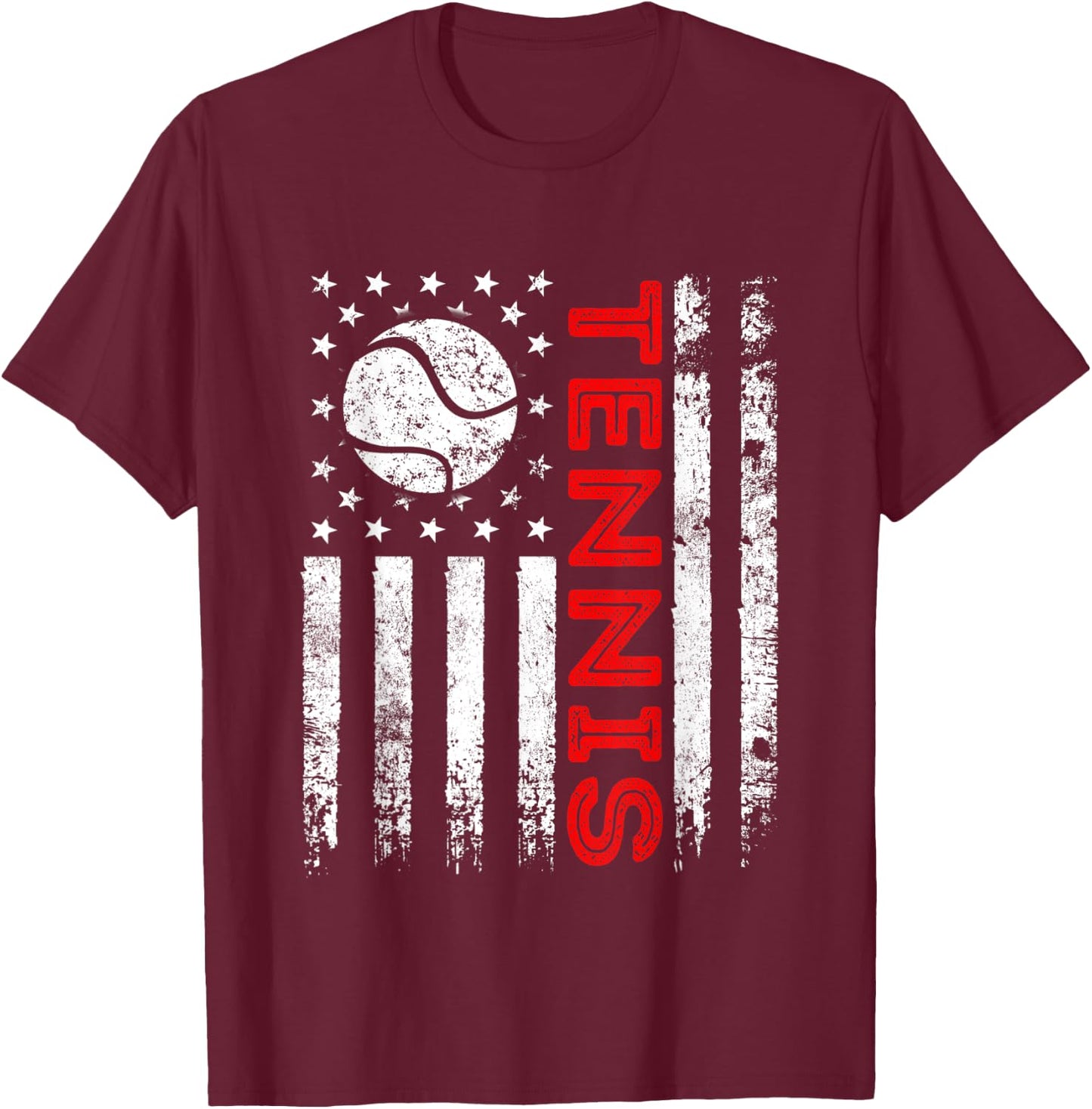 Distressed American Flag Tennis Patriotic 4th Of July T-Shirt - T-Shirt | Maroon