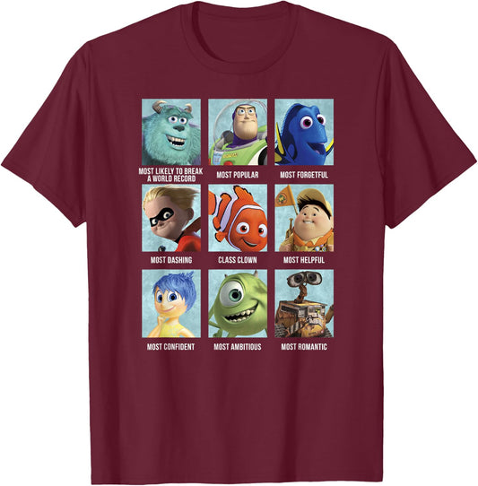 Disney Pixar Collection Character Yearbook Box Ups T-Shirt - T-Shirt | Maroon