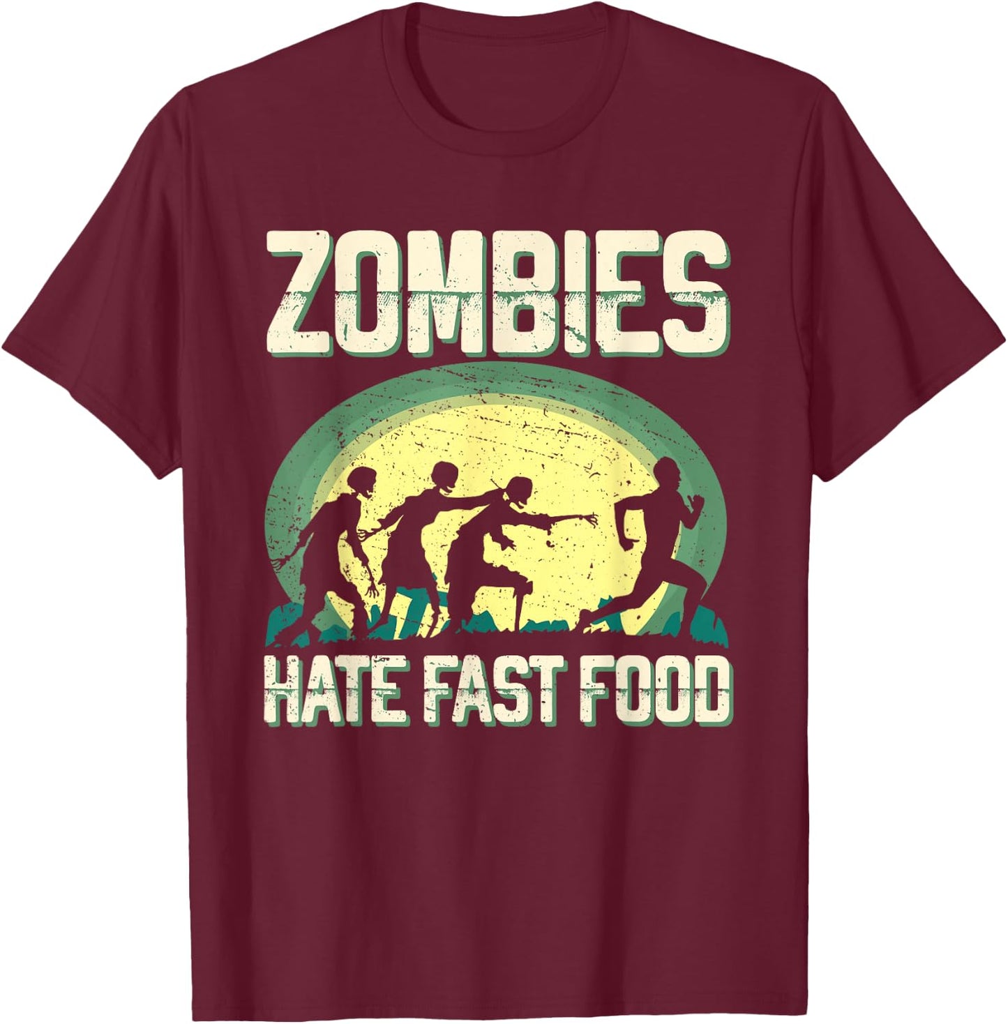 Zombie Hate Fast Food Runner Marathon Apparel T-Shirt - T-Shirt | Maroon